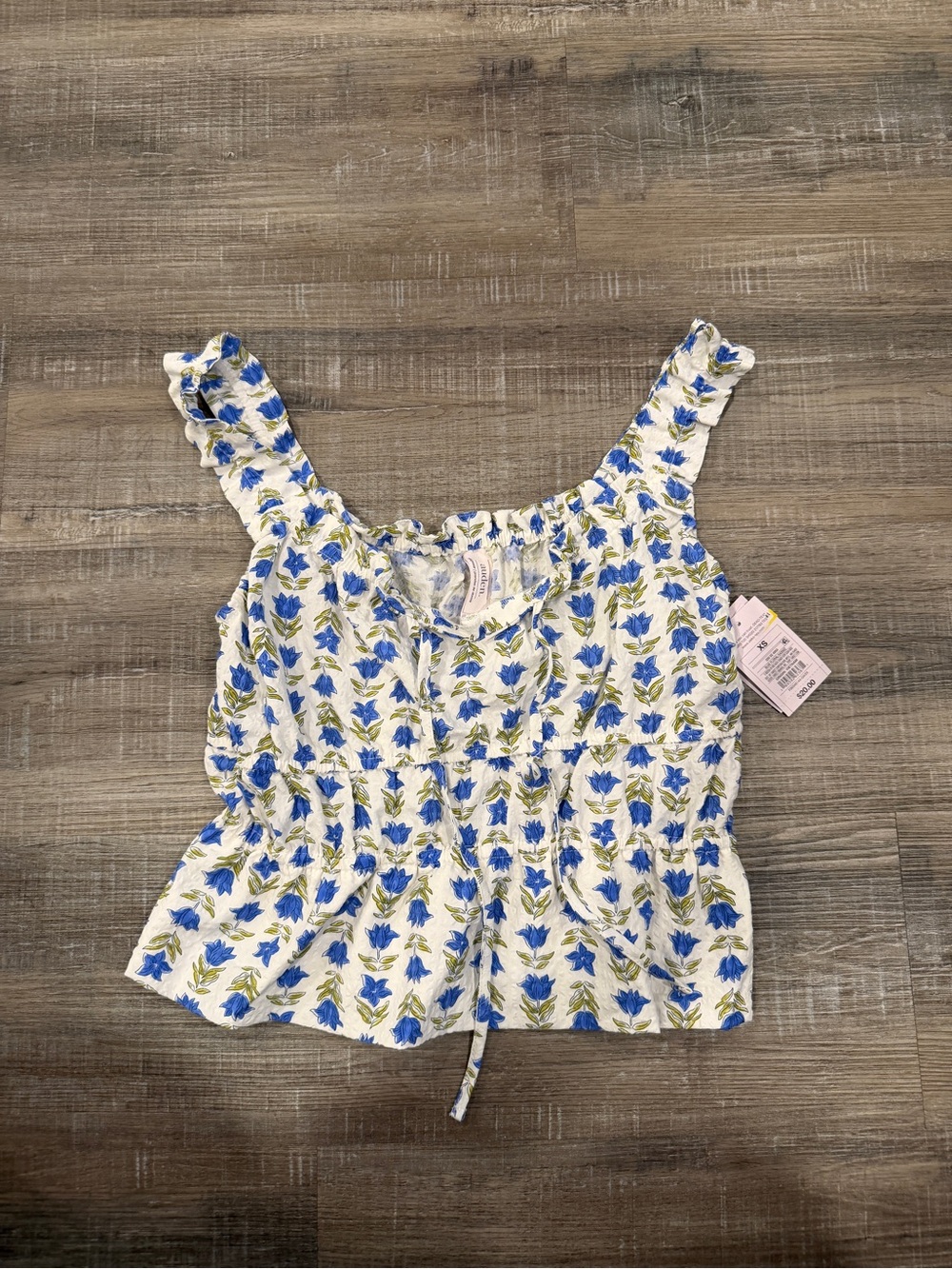 Auden White Camisole with Blue Floral Print and Green Accents
